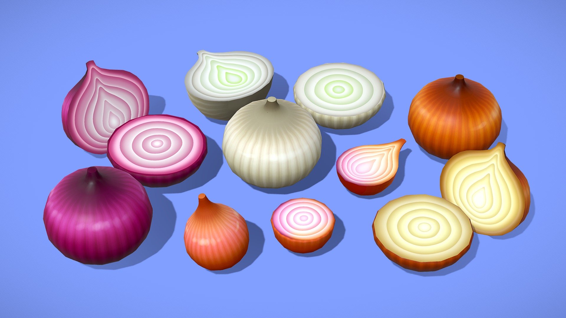 Thankfully virtual onions can't make you cry!




Four different kinds of onions to choose from with their cut versions - White, sweet, red onions and shallots. 

1024x1024 diffuse textures - can be lit or unlit, perfect for mobile!

Low-poly and handpainted textures.
 - Cartoon Onion Patch - 3D model by Megan Alcock (@citystreetlight) 3d model
