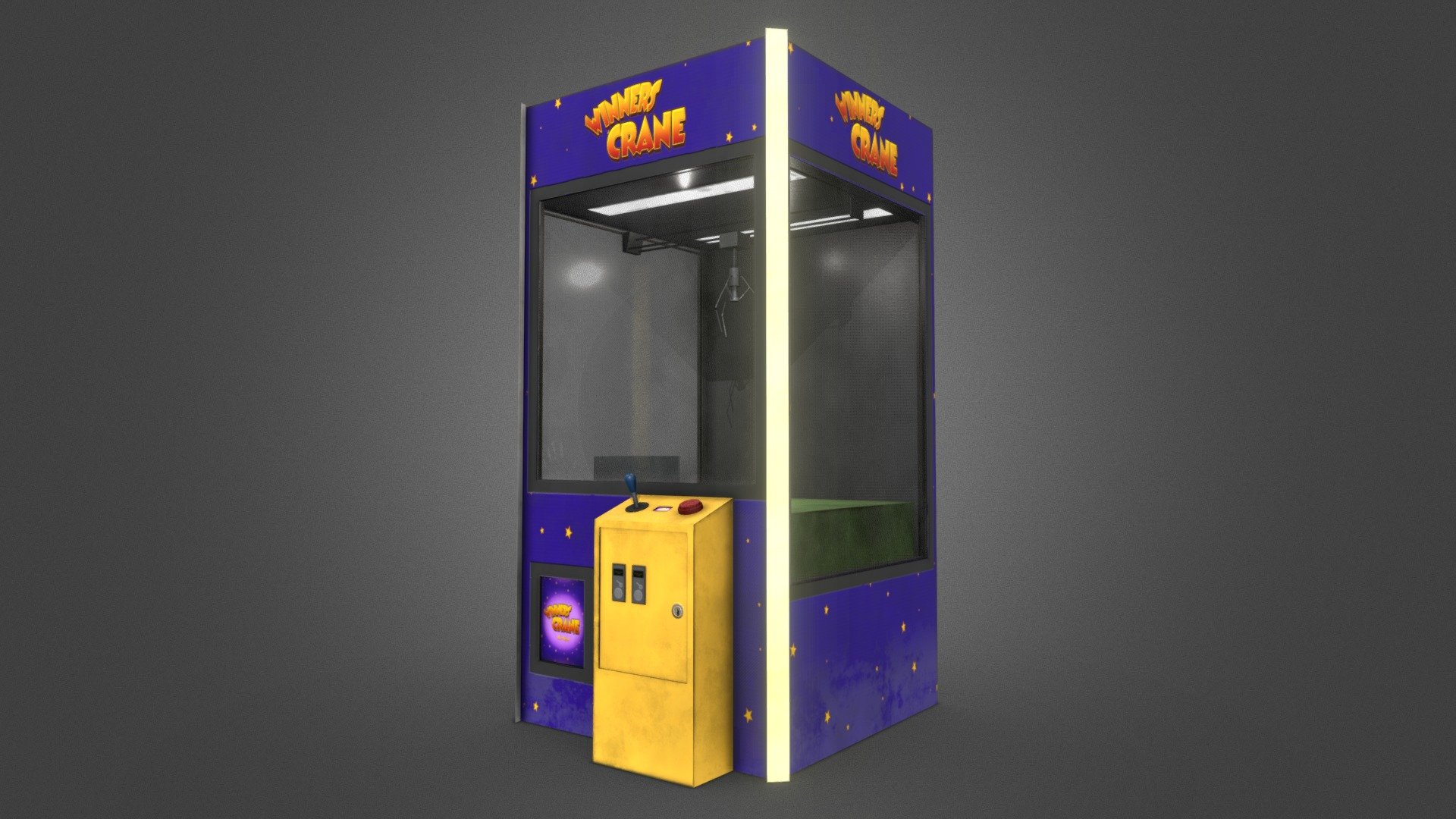 Realistic Game-Ready Arcade Claw Crane Machine, Detailed on the inside . 


Suitable for Real-Time renders and Game Engines, Ready to use in your scene and render.

The interior is empty so you can add any kind of toys in there


Overview:

-Full PBR Texture Maps (Basecolor, Roughness, Metallic, Ambient occlusion, Height, emissive, opacity and Normal Map)

-All textures come in PNG Format with 4096x4096 resolution

-No Plugins Required.

-All objects and textures are well organized and named.

-Fully unwrapped UVs, Non-overlapping UV-islands. Efficient use of the UV space.


-Model is available in 8 formats

-Blend

-FBX

-OBJ

-glTF

-Dae

-Stl

-ply

-3ds (Smooth model before usage for better quality until better update)


-Real-Life Dimensions in cm

-Suitable for Game Designing and Real-Time renders as the poly count is very low without affecting the beauty and realism of the model

-Total PolyCount is 506 Faces
 - Claw Crane Machine - Realistic GameReady Lowpoly - Buy Royalty Free 3D model by AbdelrahmanAhmed 3d model