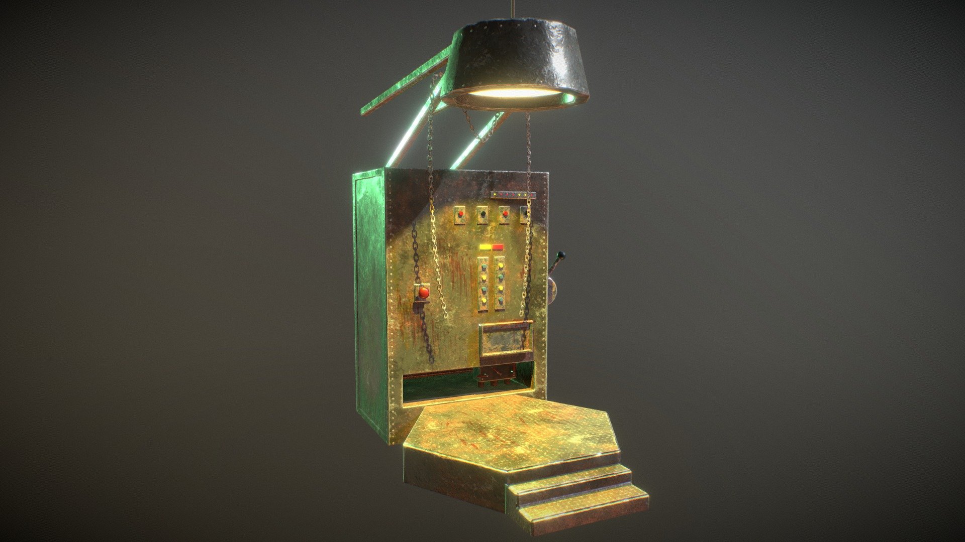 Torture Machine: LOD0: 28514 tris (1836 verts) and LOD1 1507 tris (1056 verts)
UV mapping Ch1 (some overlaping for symmetry or part repeated) and Ch2 (No overlapping)
Materials: 2



All meshes have PBR textures with Albedo, roughness, metallic, Ambient Occlusion, height, emissive (if required) and Normal Map.
Also contains the followings textures: Opacity mask (if required), Diffuse, Glossiness, Specular 3d model