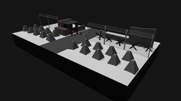 Low Poly Guard Post fence, post, guard, walls, barricades, outpost, barriers, tanktrap, low, poly, military