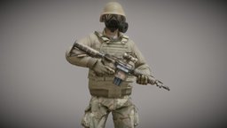 Modern Soldier modern, us, vest, gasmask, army, desert, special, rig, camo, carrier, vr, ar, american, seal, 4k, fbx, realistic, uniform, operator, tactical, iraq, mercenary, pmc, nato, character, game, blender, pbr, helmet, usa, male, rigged, navy
