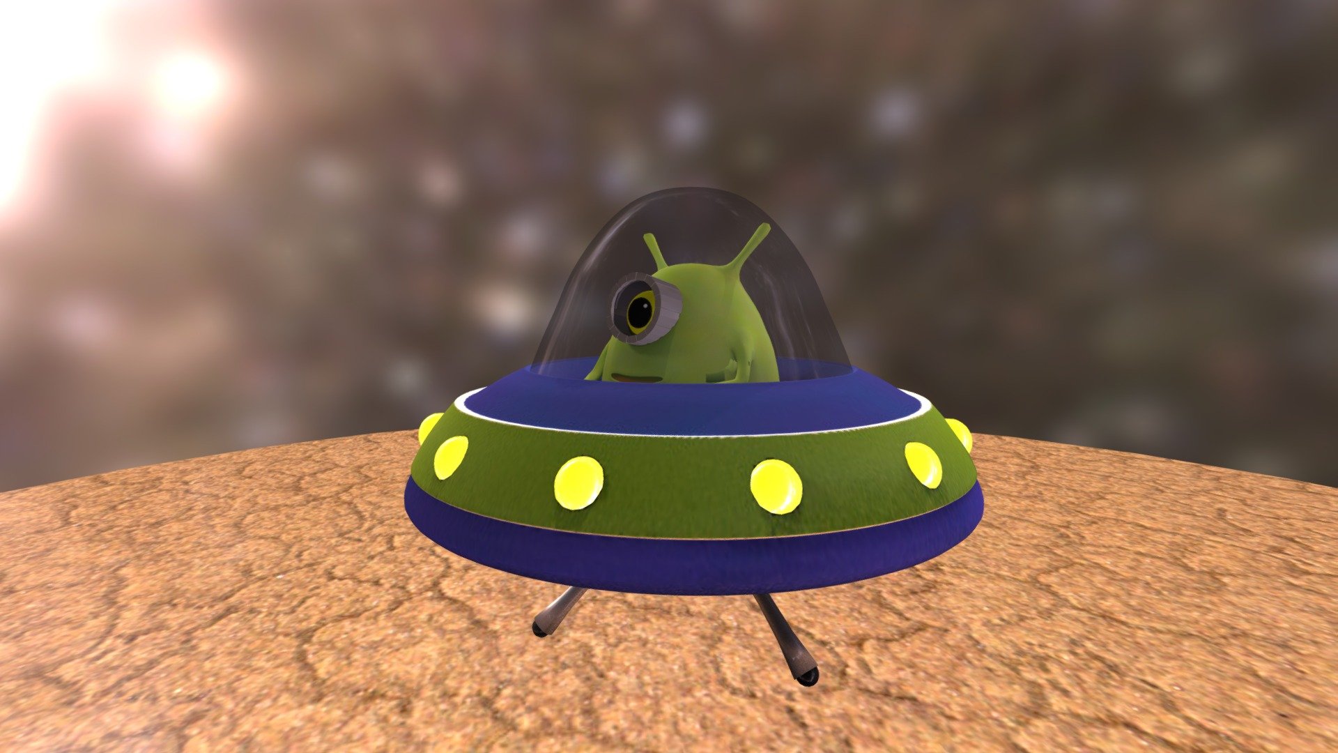 a green alien with a spaceship - Cartoon UFO - 3D model by DimitraPe (@dimipe) 3d model