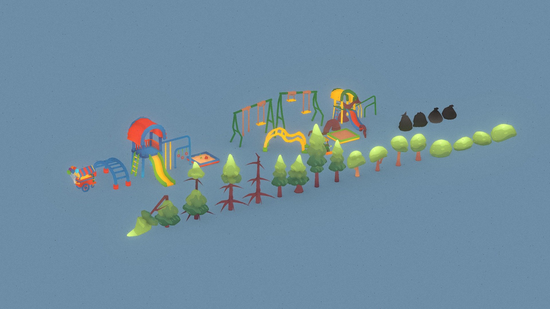 Low poly playground and stylized trees. 

Skybox created by @theloudscreams 3d model