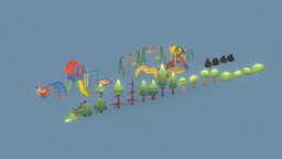 Low Poly Playground and Trees playground, garbagebag, blender, lowpoly, stylized