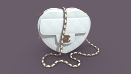 Chanel Heart Clutch With Chain Realistic PBR leather, luxury, fashion, women, beauty, bag, classic, vr, ar, view, accessory, purse, realistic, woman, luggage, clutch, quilted, asset, game, 3d, pbr, low, poly, model, design, lady, gold