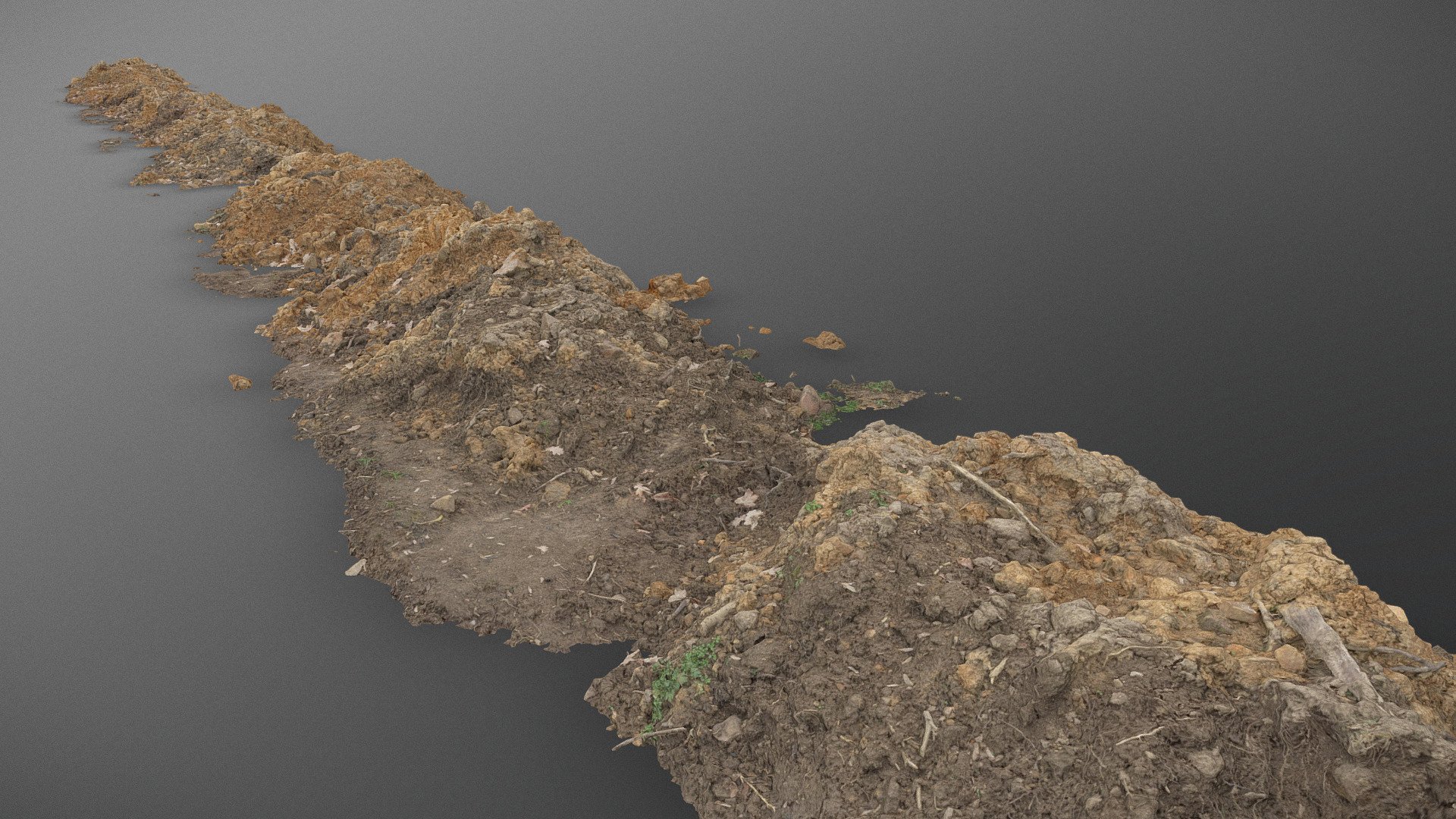 Long clay dirt pile of construction soil mud land earth dirt heap pile mound, freshly dug construction site, with some wet soil, stones and debris chunks

Photogrammetry scan 260x24MP, 4x8K texture + HD Normals, isolated from ground - Long clay dirt pile - Buy Royalty Free 3D model by matousekfoto 3d model