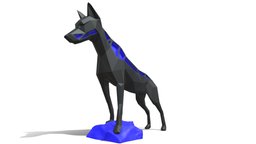 Voronoi Doberman Pinscher Electric Blue cute, dog, voronoi, toy, future, polygonal, print, printable, doberman, pinscher, 3dprint, lowpoly, low, poly, futuristic, animal, polygon