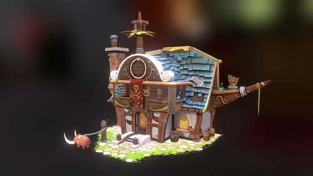 Stylized Pirate House avalaible   Unity Asset Store   Tris: 11548  Texture : 2k Diffuse + Normal - Stylized Pirate House - 3D model by LowlyPoly 3d model