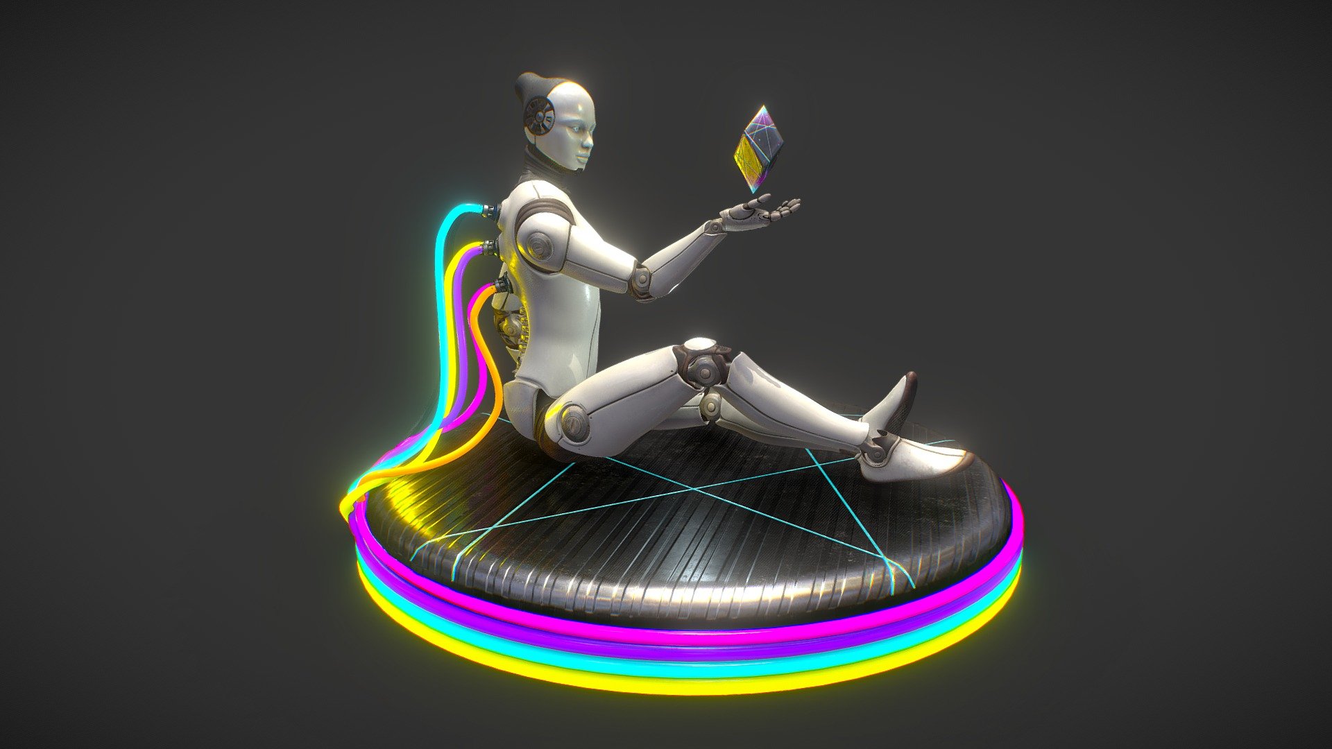 Android neon thinker is a concept sculpture of the Ai power and the breakthroughs in technology and robotics 3d model