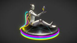 Android neon thinker future, scuplture, neon, android, androide, character, gameasset, fantasy, robot
