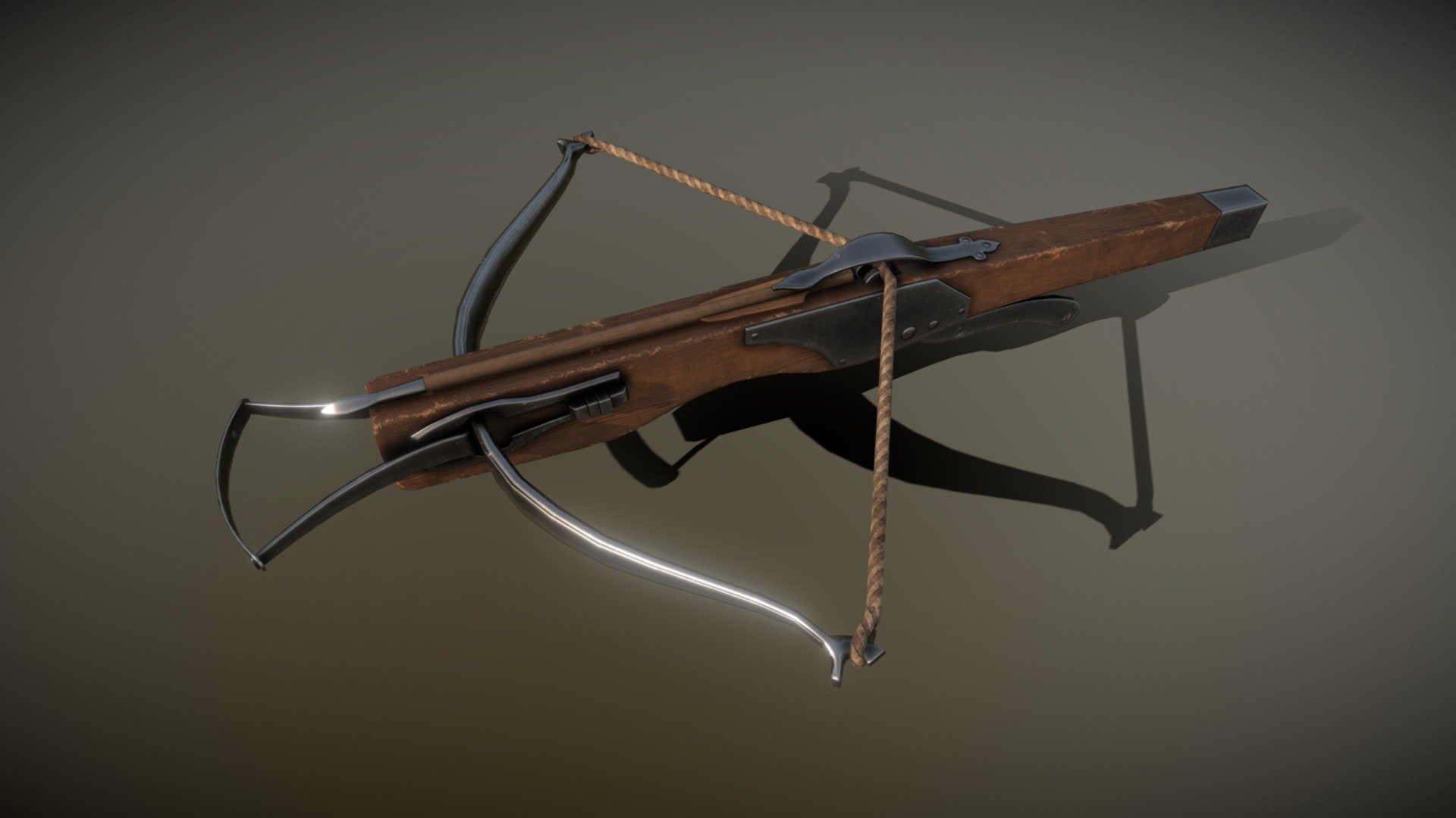 Low poly model of a medieval crossbow with animation 3d model
