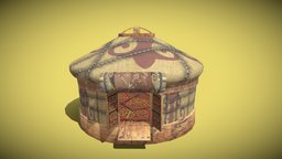 Cartoon Yurt 1 furniture, game-ready, yurt, optimized, illustration, kazakh, close-up, carpets, render, low-poly, lowpoly, home, textured, history, gameready