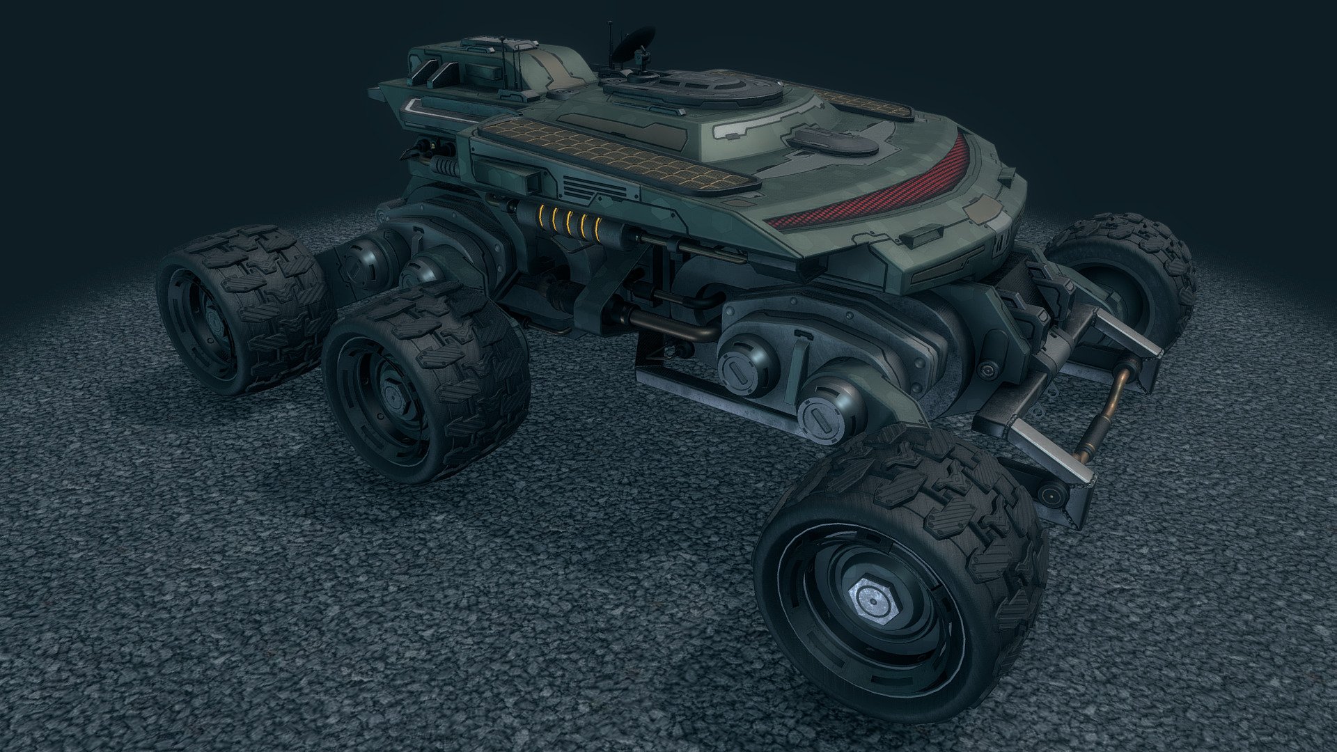 A new vehicle in my list.
4 shaders with PBR textures (Albedo – Normal – Metalness – Roughness + 2 Emissive)

Modeling: 3DsMax
Texture: 3DCoat / Photoshop - Rover SF - Buy Royalty Free 3D model by carlito69 (charles coureau) (@carlito69) 3d model