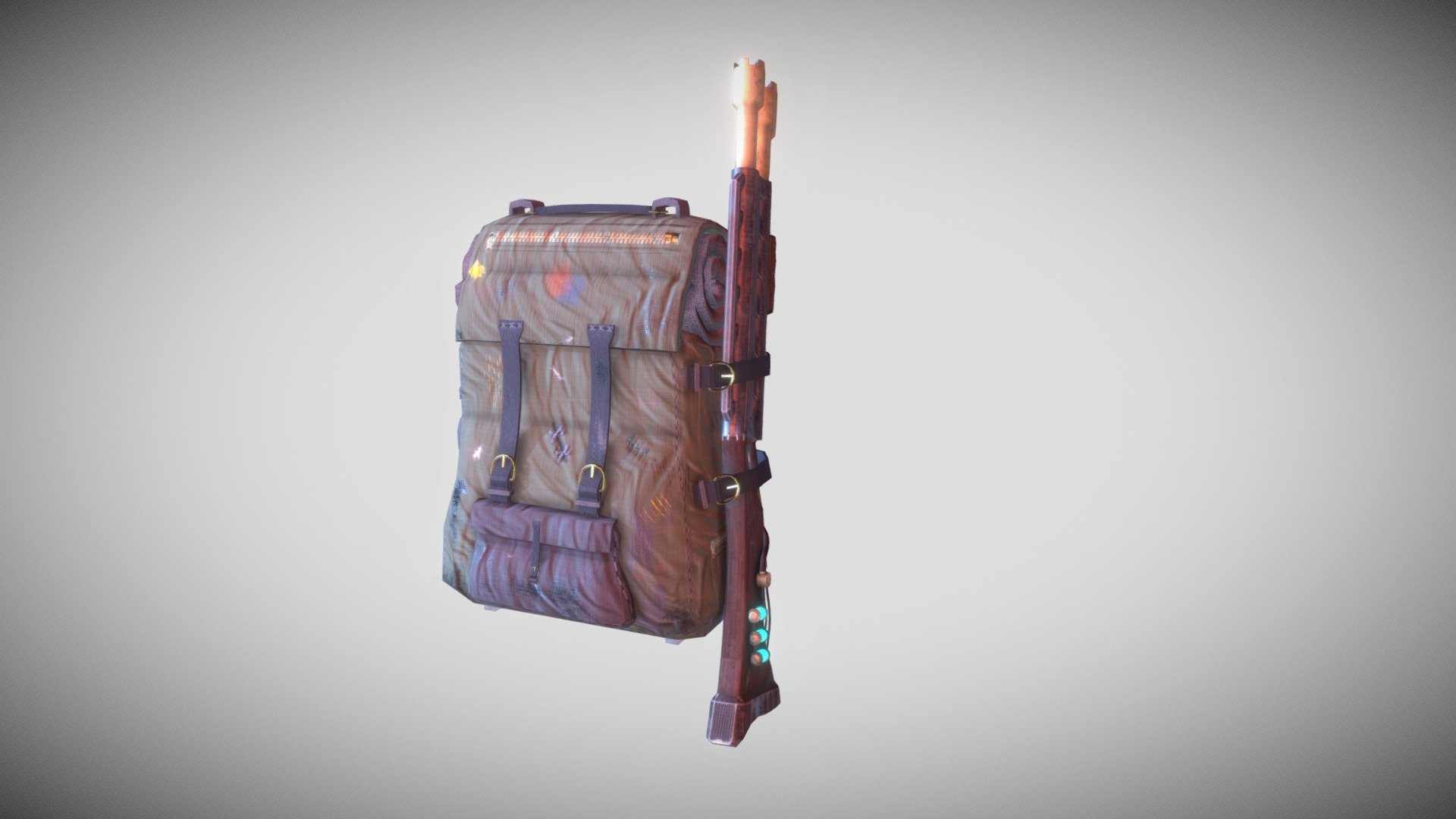 A backpack and shotgun combo, modeled in Maya and textured in substance painter 3d model