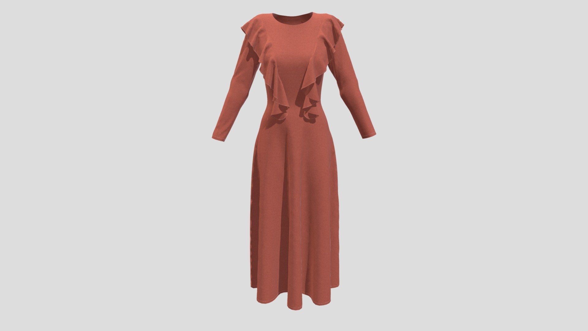HD base mesh of a maxi long sleeve modest dress with flounce 3d model