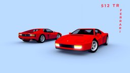 Ferrari 512 TR Testarossa #LowPoly ferrari, cars, retro, italy, 80s, outrun, synthwave, testarossa, low-poly, racing, stylized