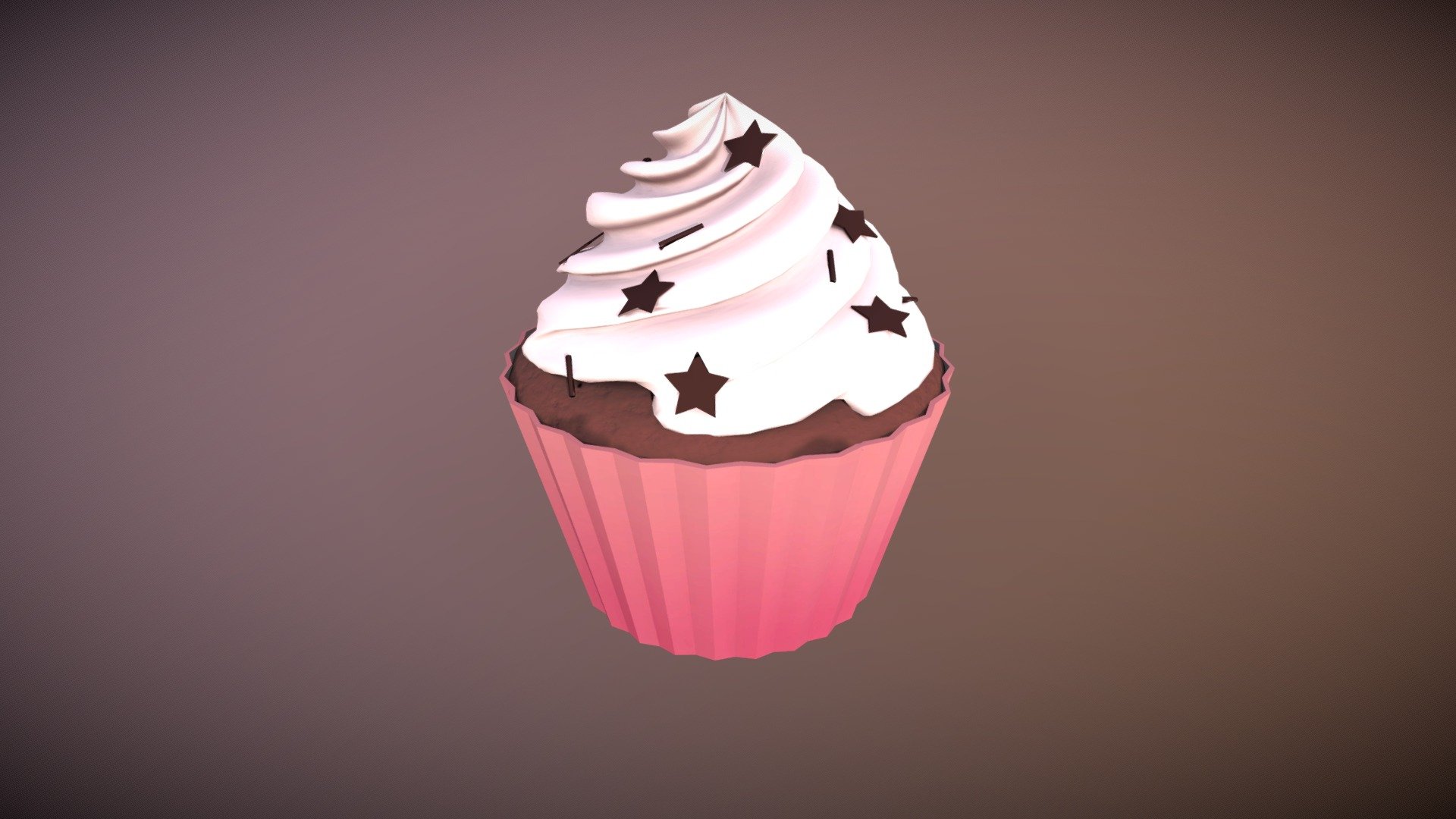 Chocolate cupcake with light pink topping, painted by hand in 3d Coat 3d model