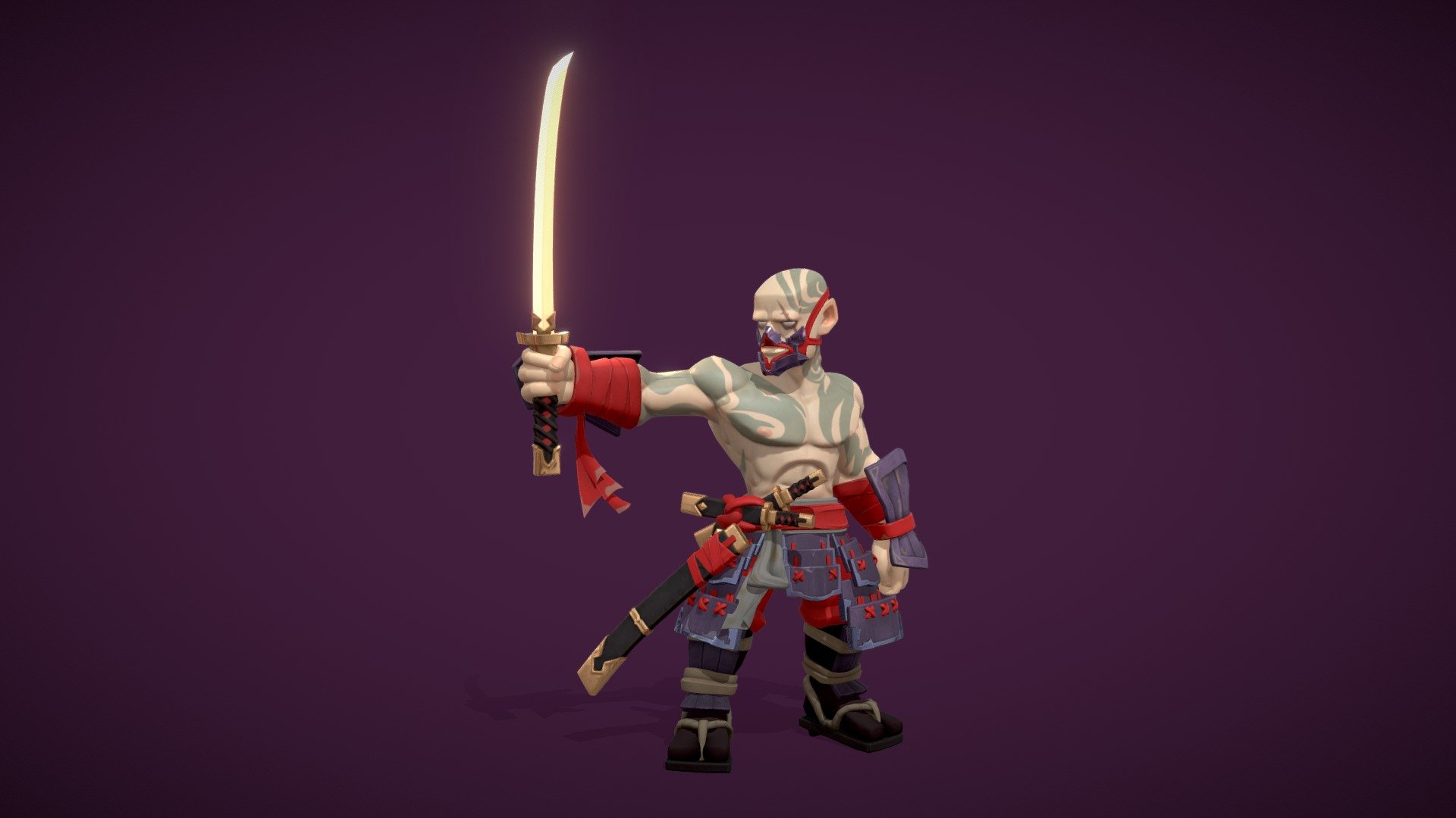 Personal project “Ronin”
Don't be fooled by this warrior's sad appearance, this lone Ronin is capable of slicing through anything with his energy katana.

I had to make a few little changes to the concept because I wanted to model and animate this character as a game model, it still looked to be very close to the original idea.

Modeled in Maya, sculpted and rendered in Blender and textured in Substance Painter.

View full project on Artstastion https://www.artstation.com/artwork/ZeNL41 - Ronin - 3D model by Atilay 3d model