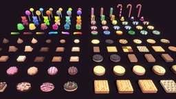 Candy World toon, pack, candy, chocolate, wafer, candymachine, gummybear, lollipop, biscuit, candies, oreo, stylize, candyland, lowpolyboy, candycane, candyworld, candyshop, wafers, candycorn, blender, pbr, gameasset, gameready, gummyworm, baked-goods, noai