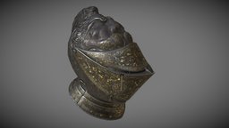 helmet of Henry armour, medieval, historical, low-poly-model, helmet