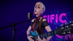Persephones R.B. music, cute, les, coffee, guitar, vintage, hipster, cyberpunk, paul, jeans, woman, microphone, amplifier, concert, emission, musical-instrument, character, girl, blender, sci-fi, stylized, clothing, electric, microphone-stand