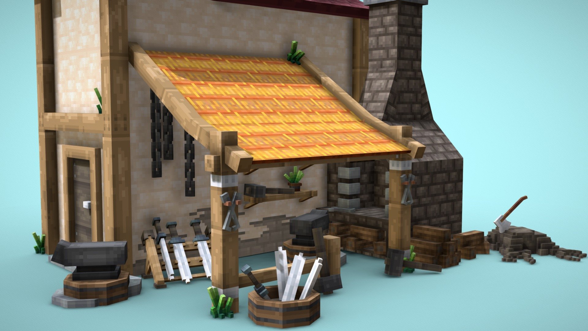 Blacksmith stall was made for use in a server trailer video. Using blockbench and with restrictions on part size and rotations! :D - Blacksmith Stall - ModelBench - 3D model by nitsan 3d model