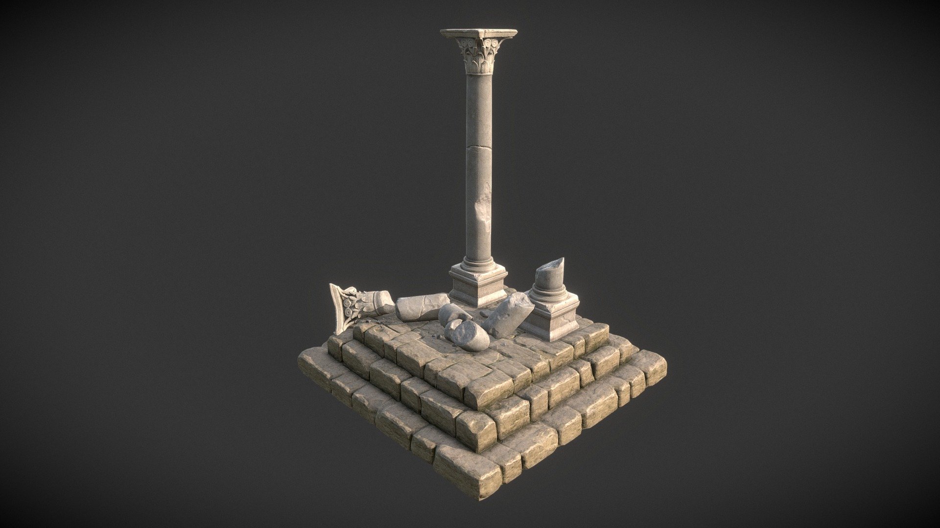Diorama with greek pillars and floor samples. Contains 2048px uncompressed PBR maps and mesh optimized for AAA games 3d model