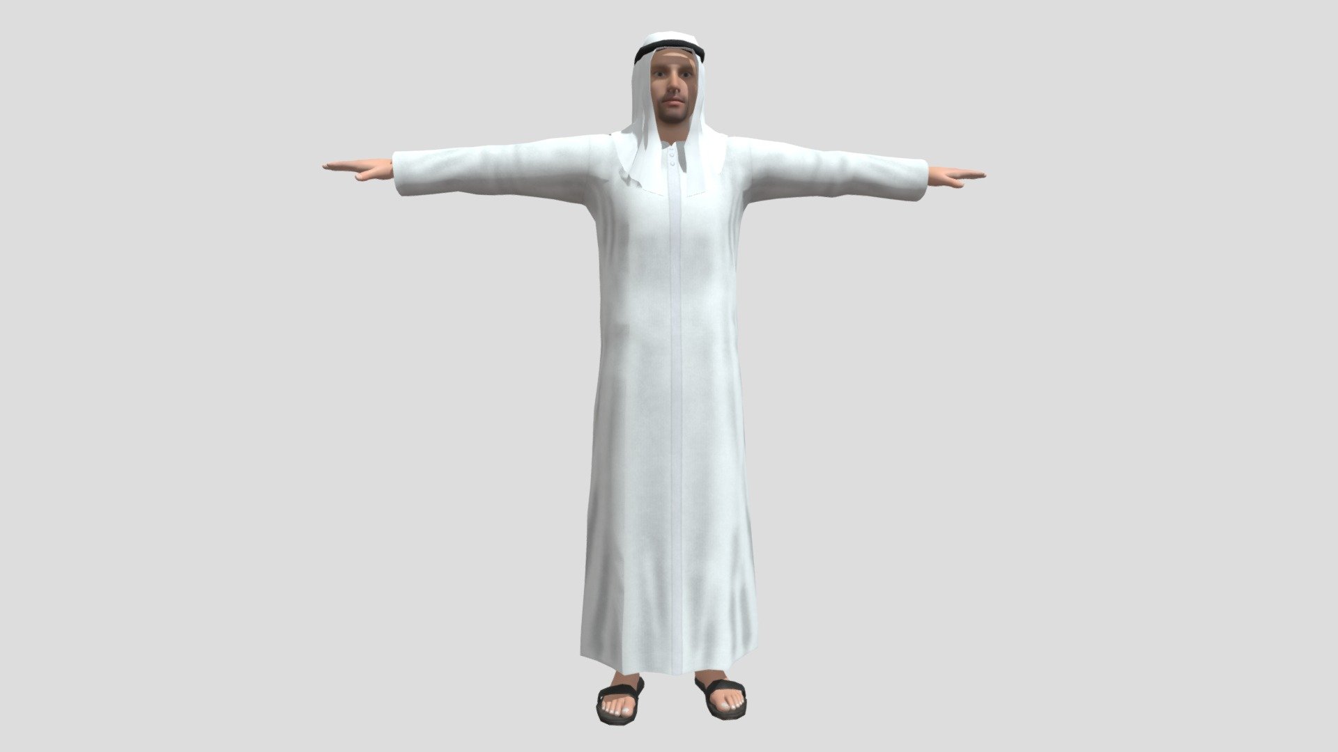 Description:
Arab Male 3D model is a high quality, photo real model that will enhance detail and realism to any of your game projects or commercials. The model has a fully textured, detailed design that allows for close-up renders. 

Features:
• High quality polygonal model with detailed texture, correctly scaled for an accurate representation of the original object.
• Maya 2019 V-Ray and standard materials scenes along with multiple other file formats.
• Texture files are given in .jpg formats for easy access.
• All preview images are rendered using Autodesk Maya vray
• No cleaning up necessary, just drop your models into the scene, Load the texture and start rendering.
• No special plugin needed to open scene 3d model