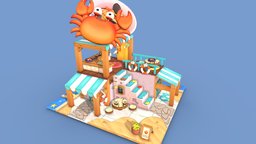 Seafood Restaurant | 3D stylized diorama prawn, project, cute, style, flower, restaurant, amateur, crab, ocean, arnold, diorama, noodle, beach, coconut, pasta, ramen, newbie, krita, handpaintedtexture, seafood, finalproject, stylized-handpainted, fanart3d, food3dmodel, stylizedmodel, stylizedpbr, fanartwork, handpainted