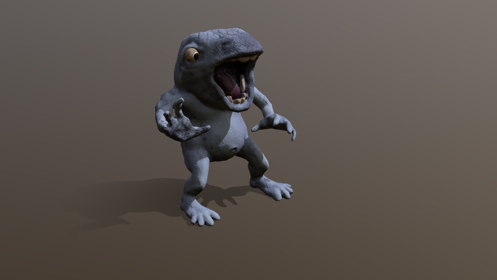 Frogs Don't Have Teeth!

This is a Frog Imp - A little monster with with a big appetite.

Features: 


All original modeling, textures, and animations
Walk, Idle, A-Pose
Rigged to UE4 Skeleton with added bones for jaw and eyes
Hand-painted 2K Materials
Alternate (Humanoid) Eye Material

__

Feel free to look me up at derekscherer dot com - Frog Imp | Animated Fantasy Character - Buy Royalty Free 3D model by dayrook 3d model