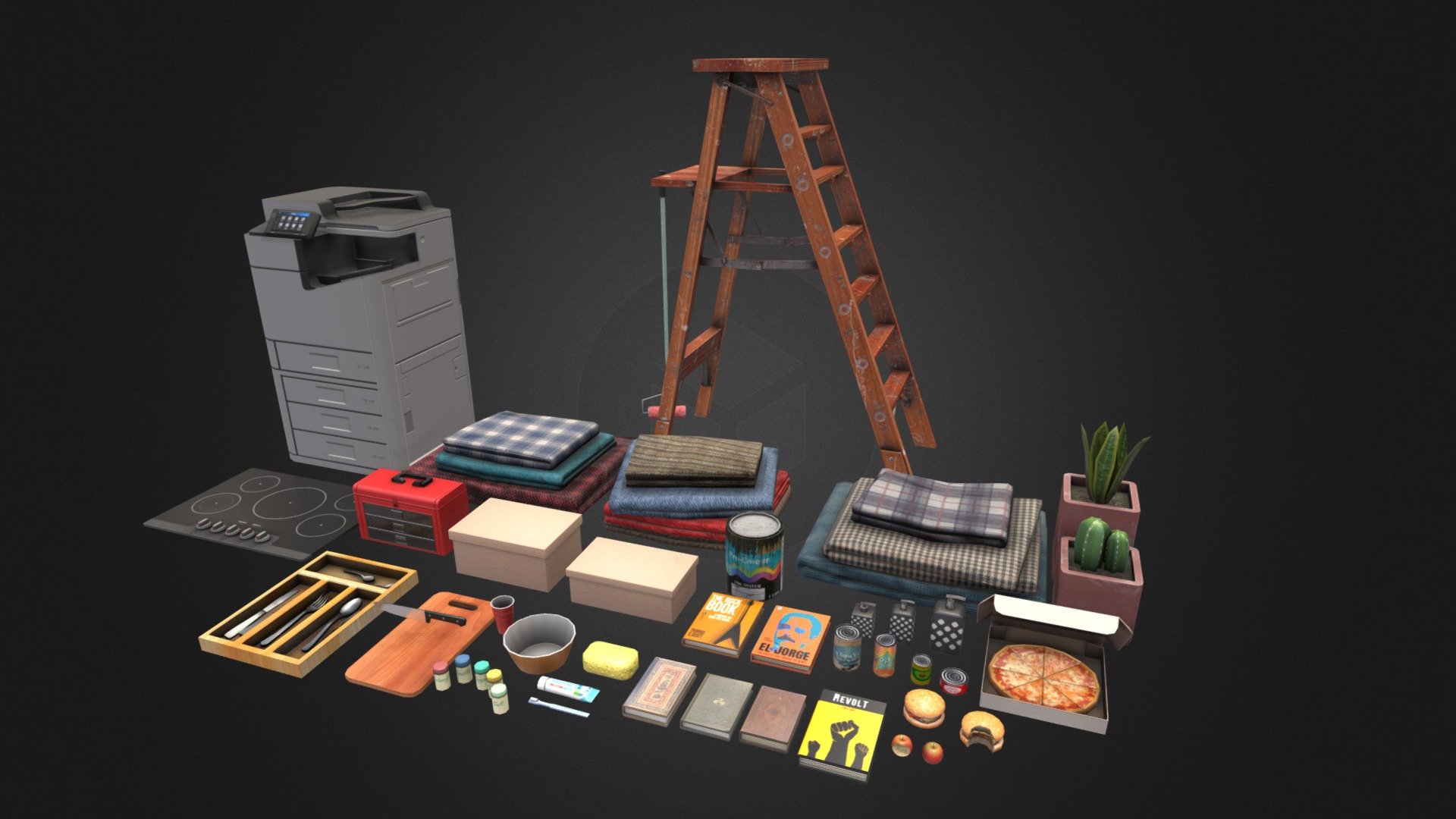 This is a pack of household/office props I modeled for a VR title called BraveR. 

Link to the game: https://www.oculus.com/experiences/quest/5565807970104952/

Software used: 
Blender, Substance Painter  

Textures: 2K - VR ready household props - 3D model by Grish_Avetisyan 3d model