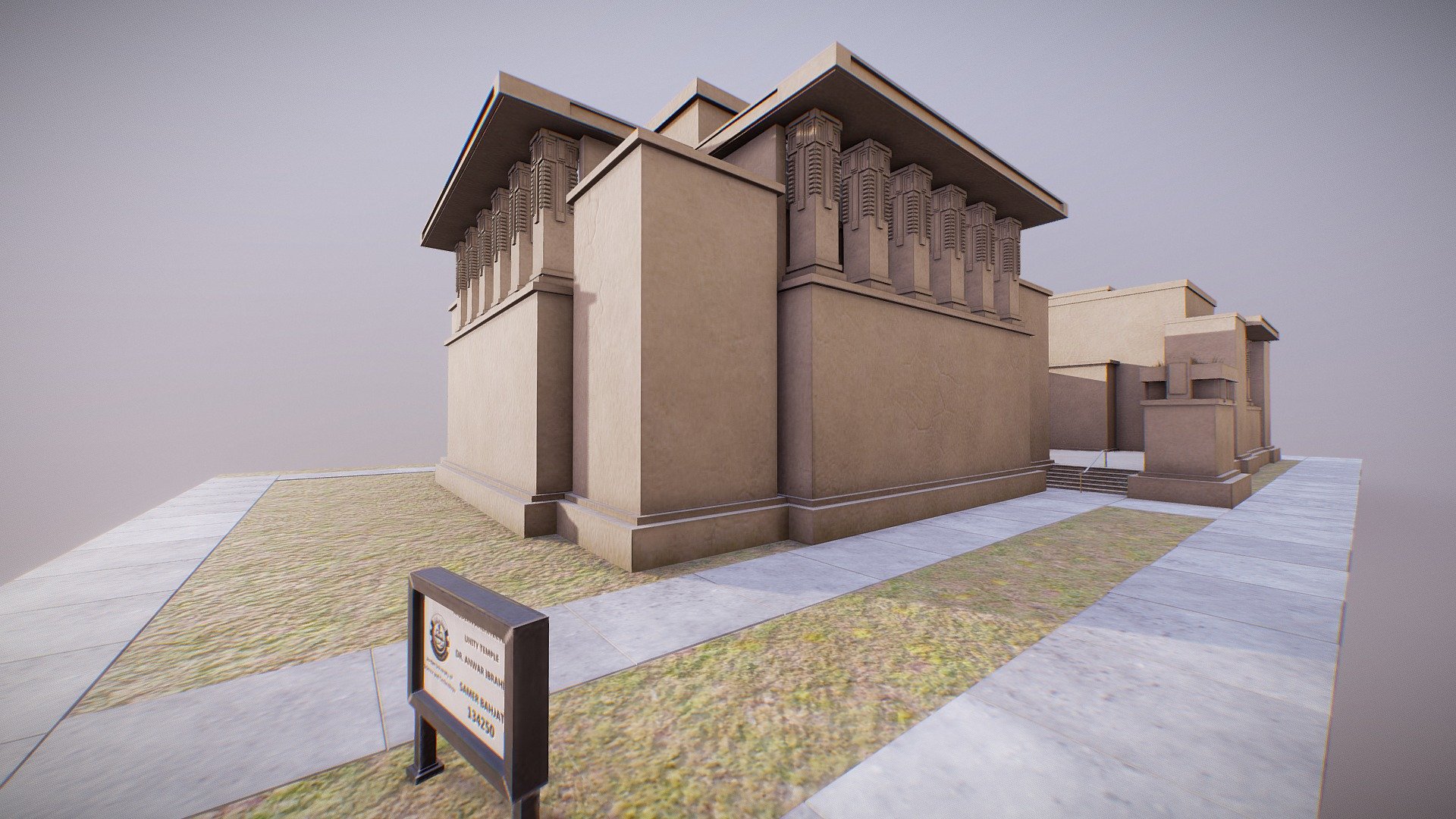Final Project for modern architecture in the jordanian university of science and technology department of architecture and design
showing a realtime rendering to the unity temple which was designed by frank lloyd wright using pbr materials and optimized geometry

Apps used Blender 3d - Photoshop - substence painter

tutor dr. anwar ibrahim
done by samer bahjat - Unity Temple ( frank lloyd wright ) - Download Free 3D model by Sam_Kasrawi 3d model