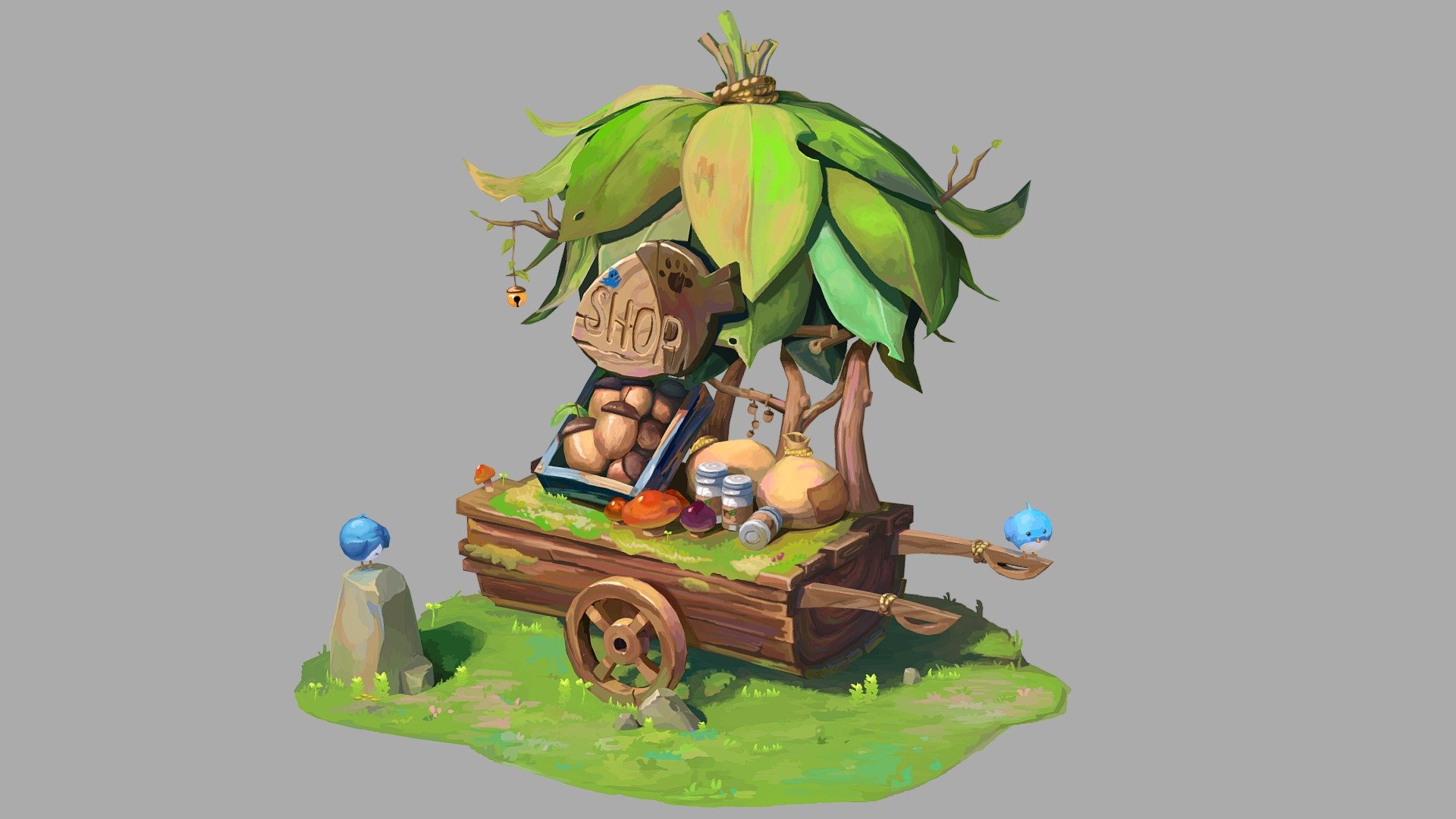 Just a lil' acorn shop, unlit and handpainted in Substance Painter and modelled in 3ds Max 🌿💕

Based off this gorgeous concept:
https://www.artstation.com/artwork/v2v36O - Acorn Shop - 3D model by Jay Topham (@sophee.jay) 3d model