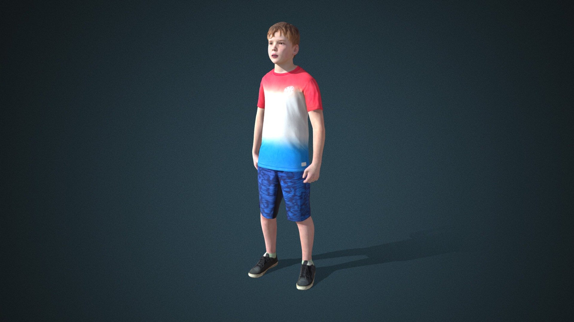 Do you like this model?  Free Download more models, motions and auto rigging tool AccuRIG (Value: $150+) on ActorCore
 

This model includes 2 mocap animations: Modern_M_Idle,Male_walk. Get more free motions

Design for high-performance crowd animation.

Buy full pack and Save 20%+: Teens Vol.2


SPECIFICATIONS

✔ Geometry : 7K~10K Quads, one mesh

✔ Material : One material with changeable colors.

✔ Texture Resolution : 4K

✔ Shader : PBR, Diffuse, Normal, Roughness, Metallic, Opacity

✔ Rigged : Facial and Body (shoulders, fingers, toes, eyeballs, jaw)

✔ Blendshape : 122 for facial expressions and lipsync

✔ Compatible with iClone AccuLips, Facial ExPlus, and traditional lip-sync.


About Reallusion ActorCore

ActorCore offers the highest quality 3D asset libraries for mocap motions and animated 3D humans for crowd rendering 3d model