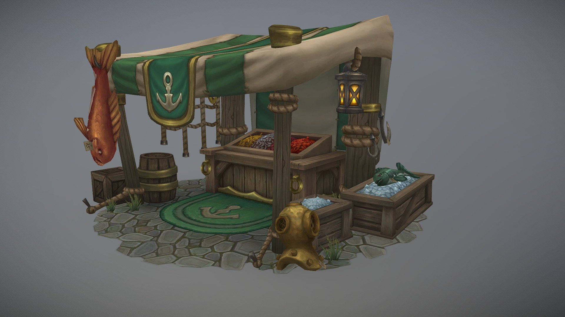 This is a piece inspired by the new city Boralus in World of Warcraft - Boralus Fish Market - 3D model by NikoGesell 3d model