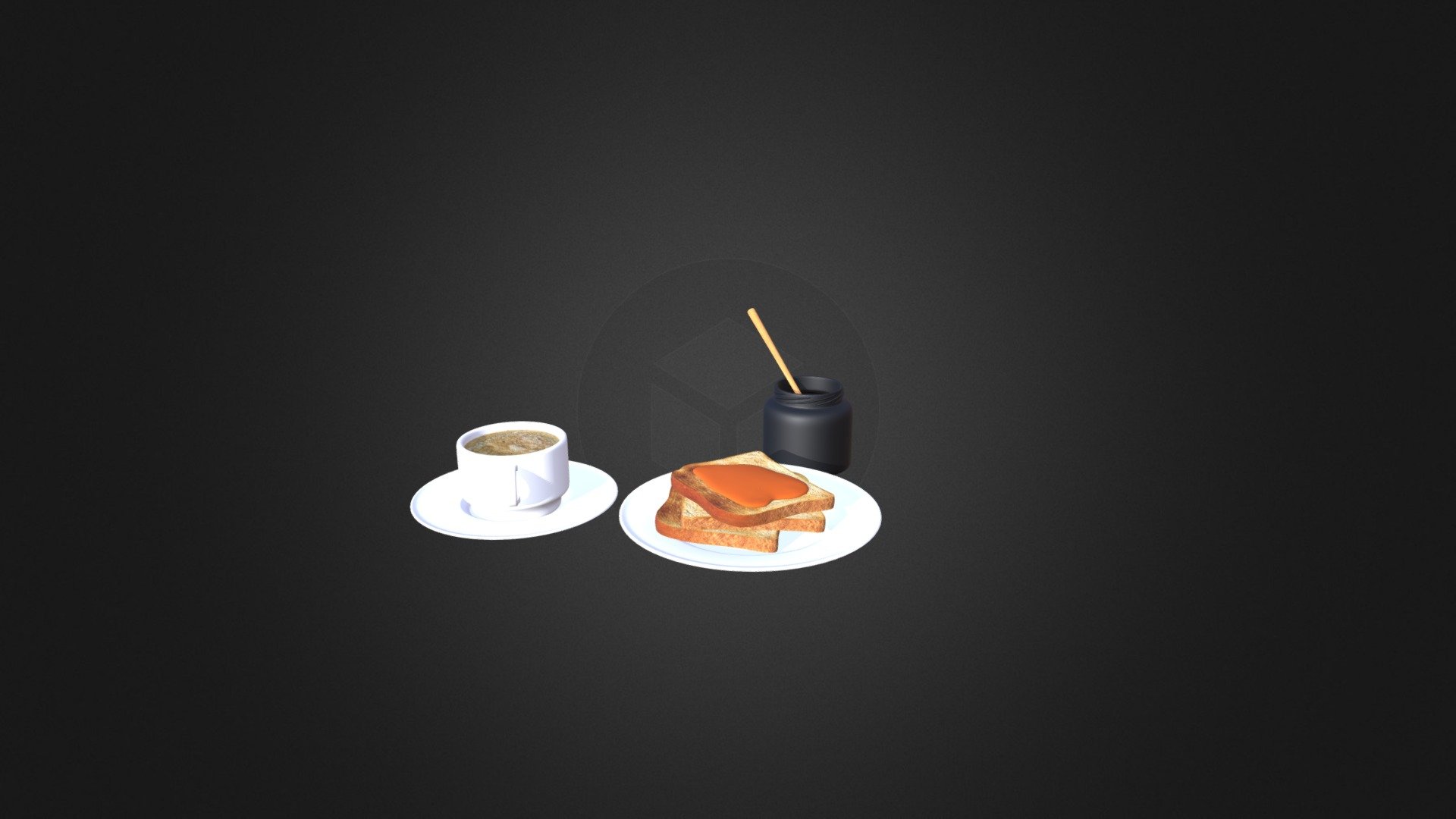 Toast with Honey and Coffee - Toast with Honey and Coffee - Buy Royalty Free 3D model by cgaxis 3d model