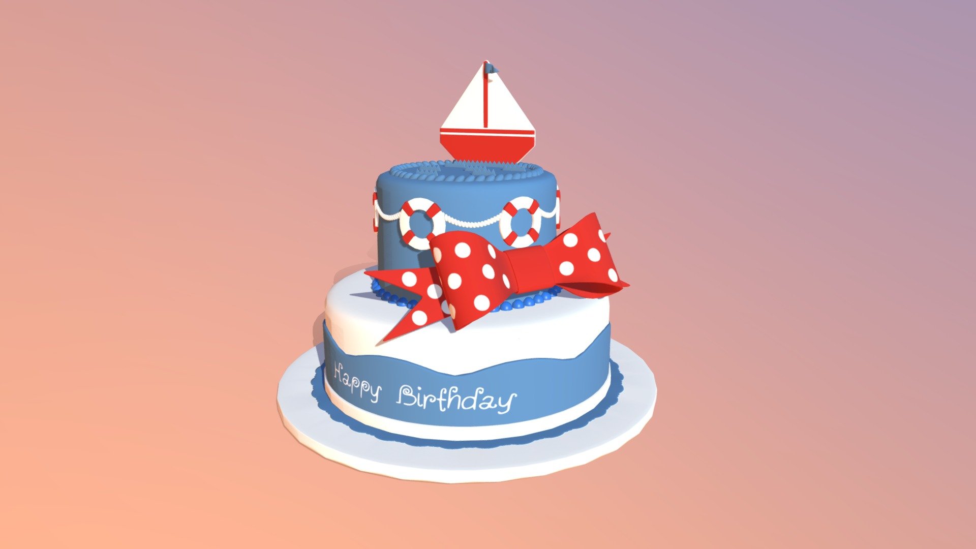 Cake i made for the Sketchfab weekly challenge.

Based on the cake made by Bee Delight Cakes https://www.instagram.com/p/BeUAjVHDfeF/ - Nautical Themed Cake - 3D model by Frank2-1 3d model