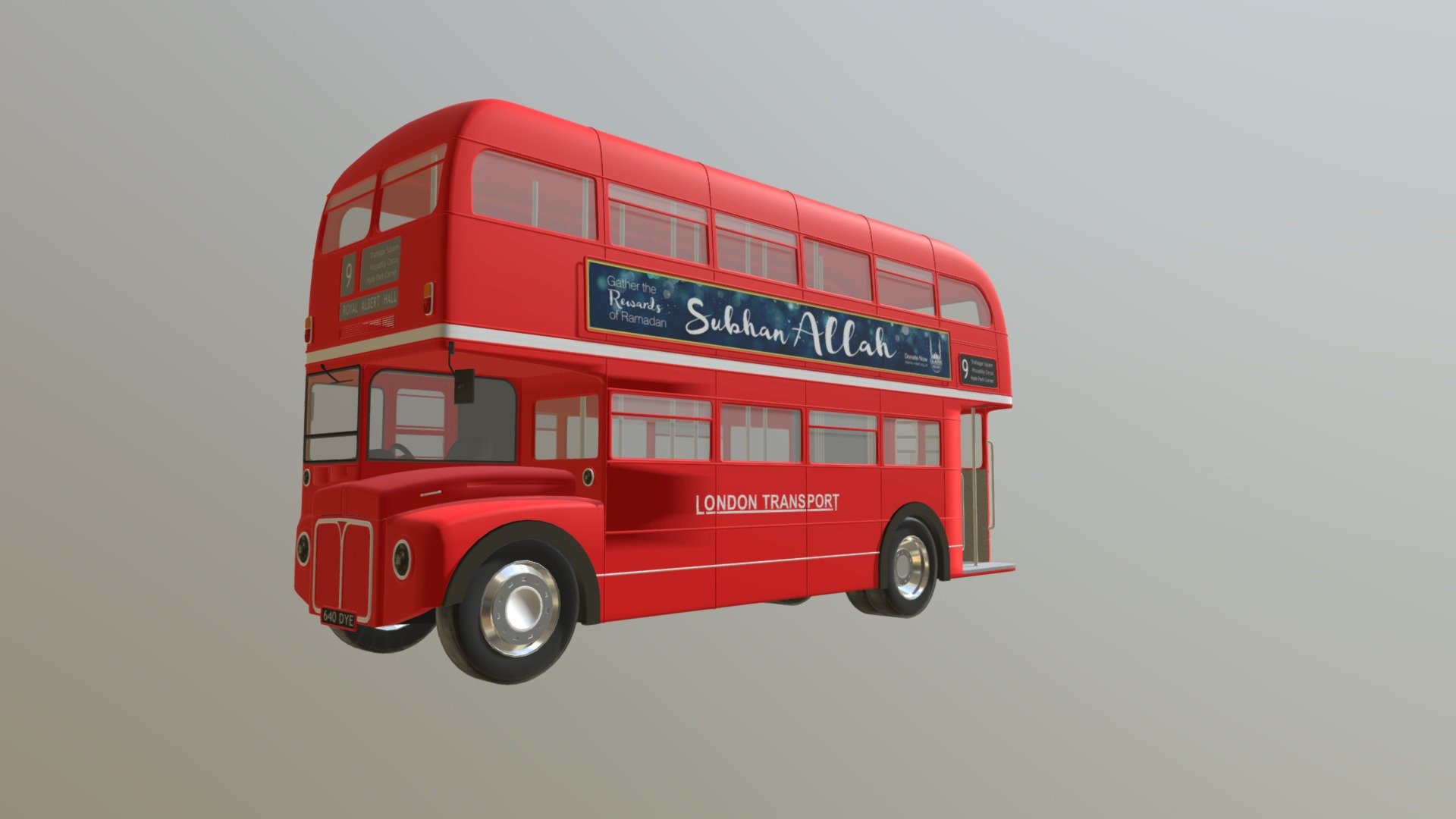 London Bus
originally created with 3ds Max 2015 and rendered in Mental Ray.

Total Poly Counts:
Poly Count = 53774
Vertex Count = 58349

https://nuralam3d.blogspot.com/2019/09/london-bus.html - London Bus - 3D model by nuralam018 3d model