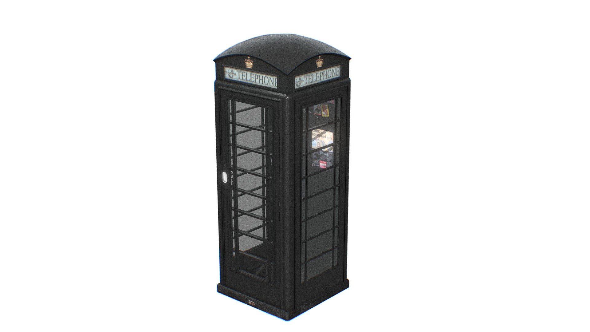 Photorealistic The red telephone box, a public english telephone kiosk.

English K6 telephone booth designed in 1935 has become a British icon 3d model