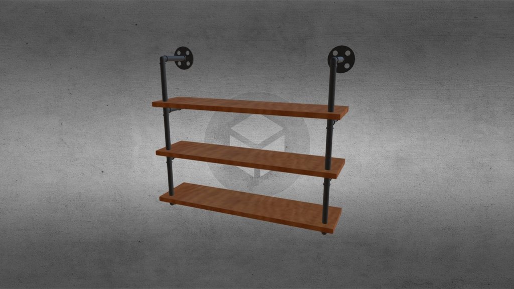 Shelf made from wood and iron tubes - Shelf - 3D model by victork 3d model