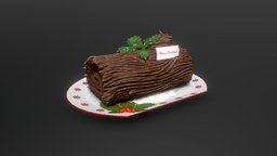 Christmas Log food, cake, plate, log, snow, christmas, sugar, candy, merry, sweet, flake
