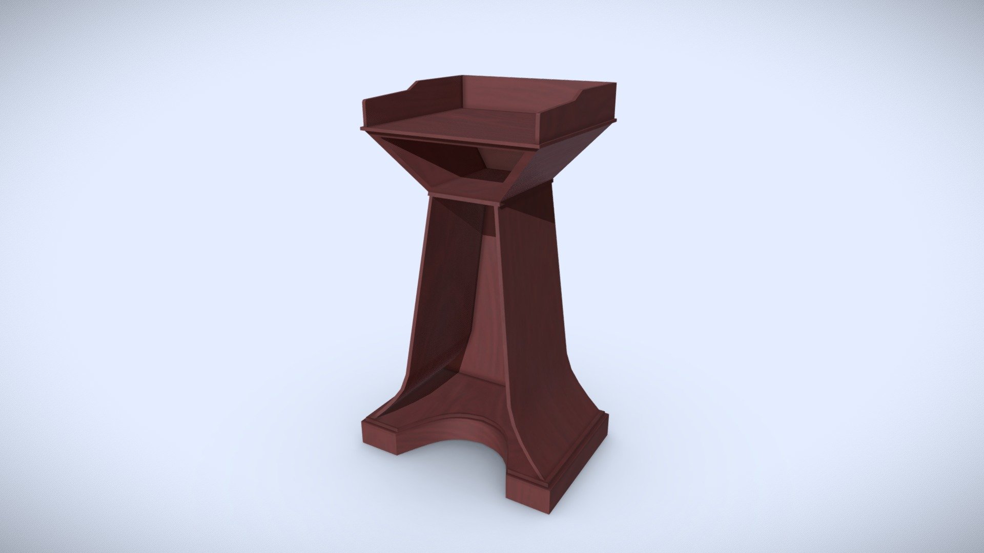 This 3D model is a Pulpit Low- Poly
Made in Blender 2.8x (Cycles Materials) and Rendering Cycles.
Main rendering made in Blender 2.8 + Cycles using some HDR Environment Textures Images for lighting which is NOT provided in the package!

What does this package include?
3D Modeling of a Pulpit Low- Poly
Textures of 3D model  in 2K (Base Color, Normal Map, Roughness) 
Important notes 
File format included - (Blend, FBX, OBJ)
Texture size -  2K (Base Color, Normal Map, Roughness) 
Uvs non - overlapping
Polygon: Quads
Centered at 0,0,0
In some formats may be needed to reassign textures and add HDR Environment Textures Images for lighting.
Not lights include 
Renders preview have not post processing
No special plugin needed to open scene.
If you like my work, please leave your comment and like, it helps me a lot to create new content.
If you have any questions or changes about colors or another thing, you can contact me at  we3domodel@gmail.com - Pulpit Low- Poly - Buy Royalty Free 3D model by We3Do (@giovanny) 3d model