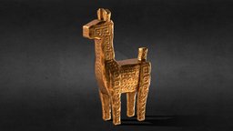 Golden llama statue, game-ready, low-poly item, statue, inca, game-ready, llama, inka, low-poly, game