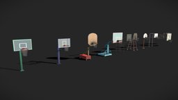 Basketball Stands10 Pack stand, basketball, hoop, dribble, basketball-hoop, basketball-model, basketball-court, lowpoly, sport, gameready