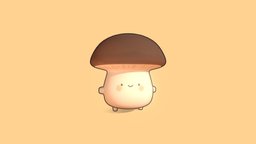 Mushy Mushroom Fella cute, mushroom, rigged-character, wobble, character, handpainted, animation