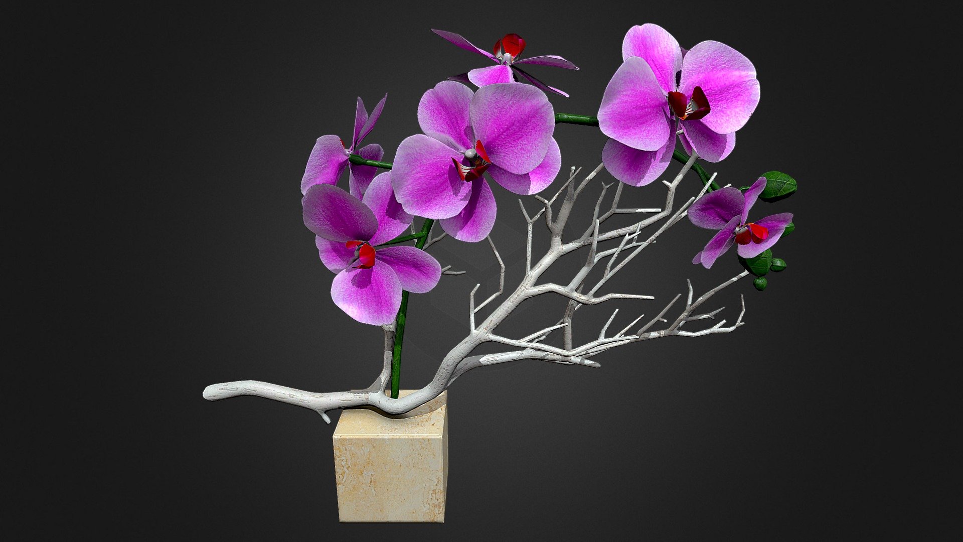lily flowers below is bamboo. In a glass vase. For low poly games - orchid flowers - 3D model by centaurus21 3d model