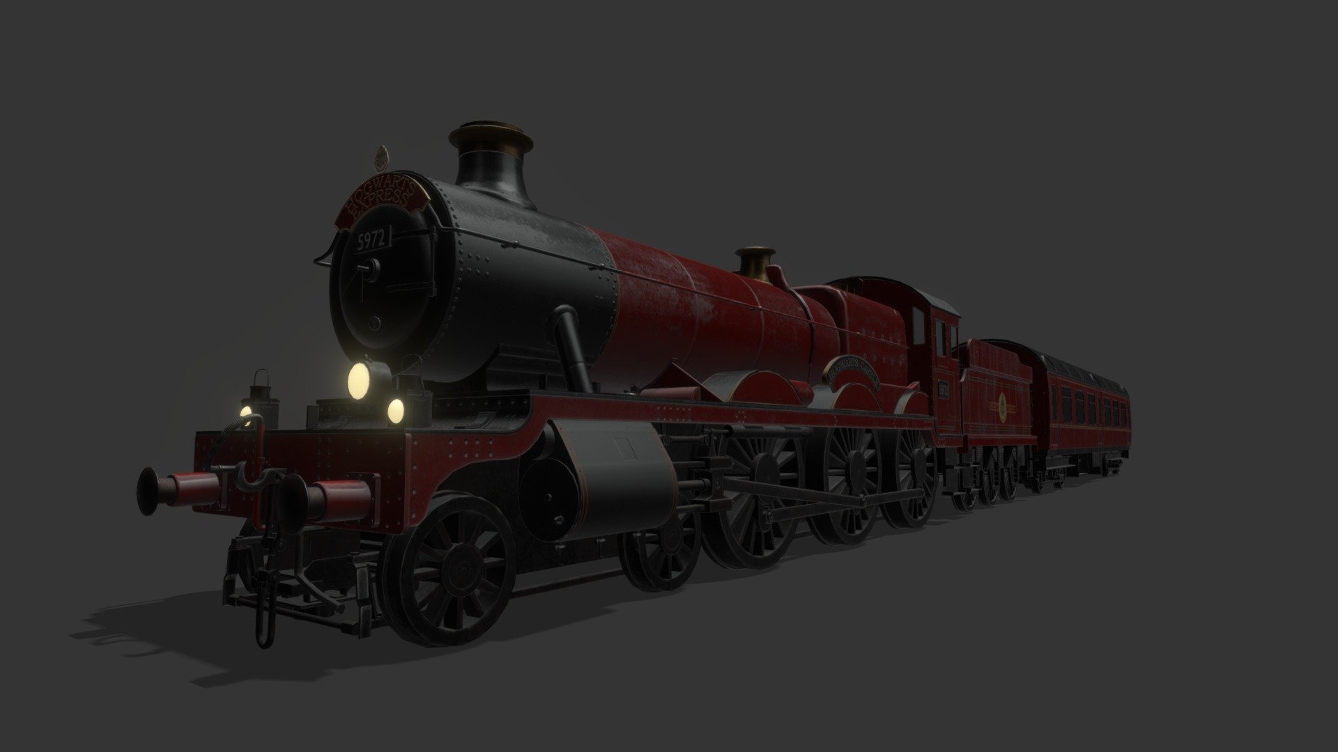 This hogwarts exporess model was created base on the movie and harry potter theme park. 
Check here for my complete microfilm of hogwarts express and 9 and 3/4 platform https://www.artstation.com/artwork/8el9em - HogwartsExpress of Harry Potter - 3D model by Linsong 3d model