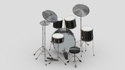 Drum Kit drum, kit, music, instrument, drumset, set, musical, jazz, stage, drumkit, equipment, band, bass, vr, ar, professional, percussion, drums, tom, concert, snare, cymbal, asset, game, 3d, rock