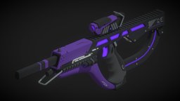Sci-fi SMG T12 purple, silencer, scifiprops, scifigun, scifimodels, weapon