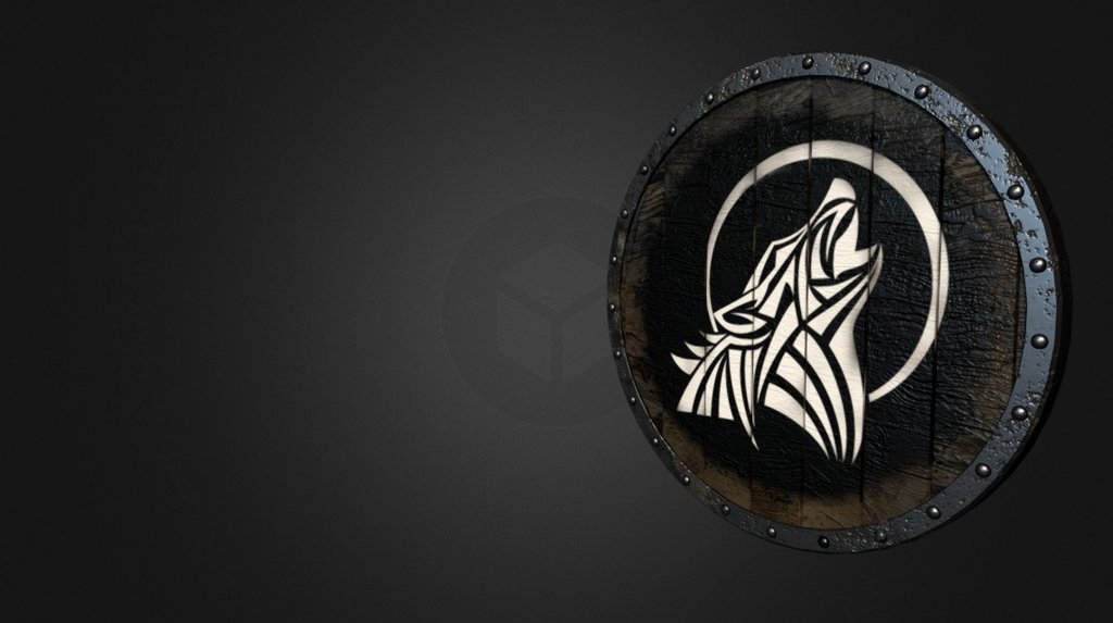 This is a model of a painted shield. 

Modeled in Autodesk Maya &amp; Textured in Adobe Photoshop.  - Wolf Shield - 3D model by brusinoski 3d model